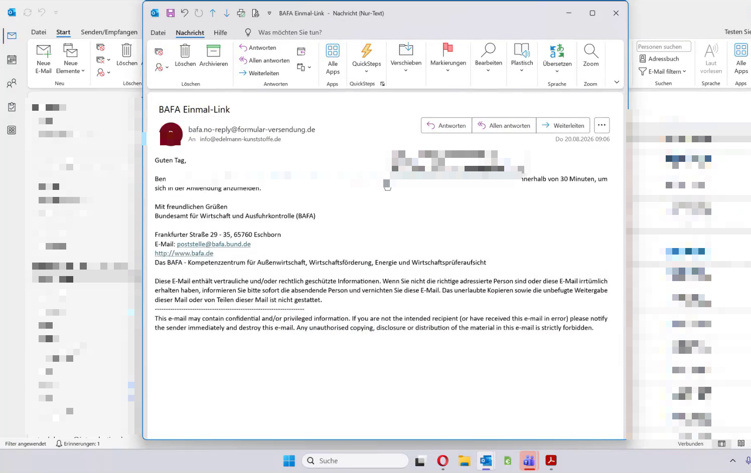 Bestätigungslink für den sicheren Formularzugriff
